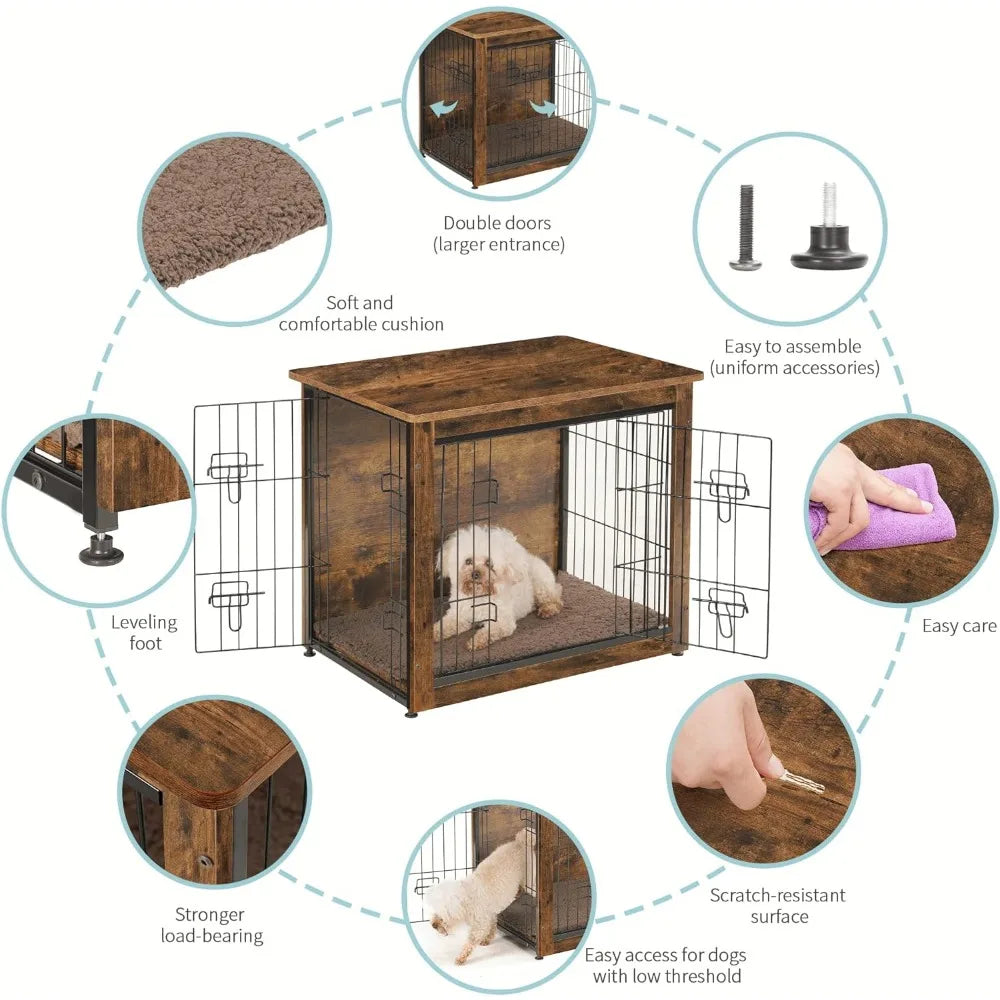 Dwanton Wooden Dog Crate Furniture with Cushion