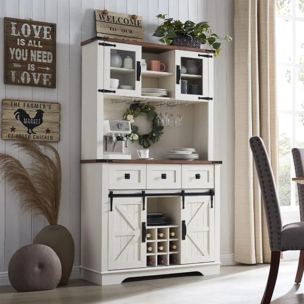 72" Farmhouse Bar Cabinet with Sliding Barn Door