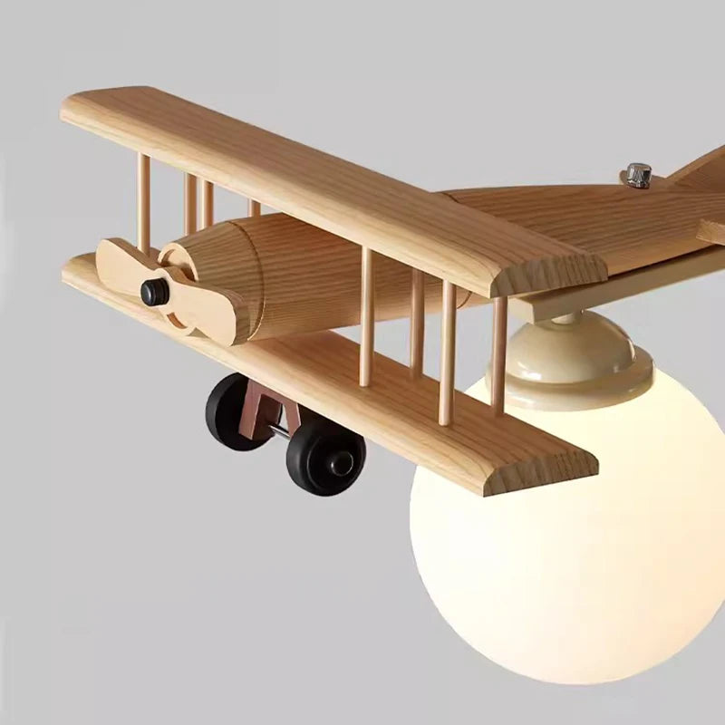 Wooden Airplane Chandelier Light for Kids Room