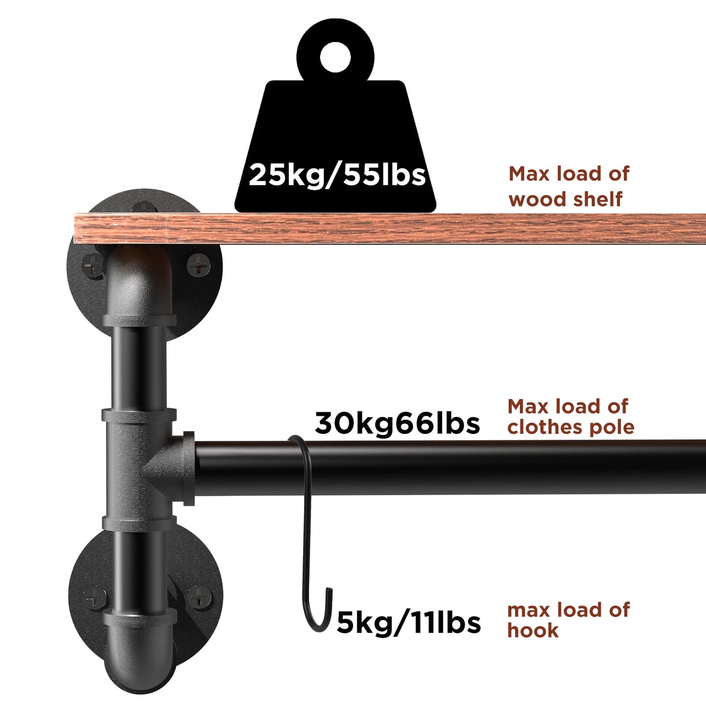 Industrial Pipe Wall Mounted Clothing Rack