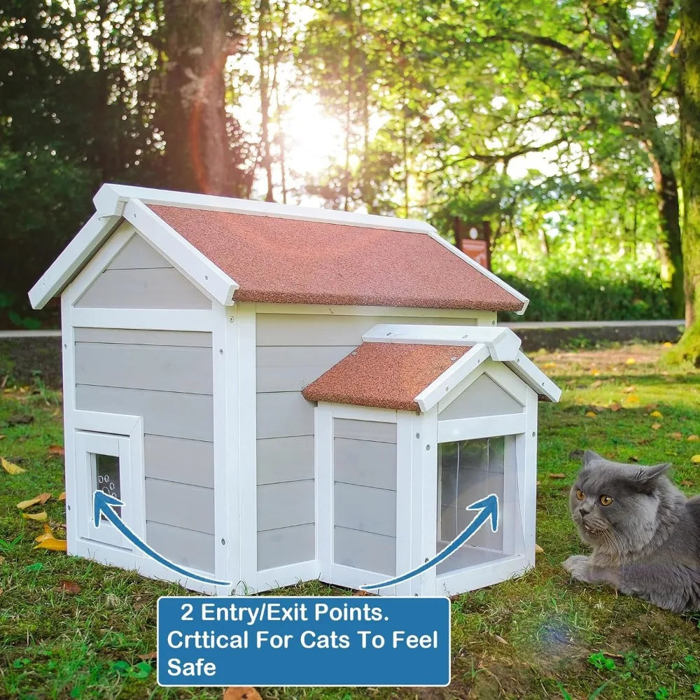 Outdoor Cat House with 2 Entry / Exits