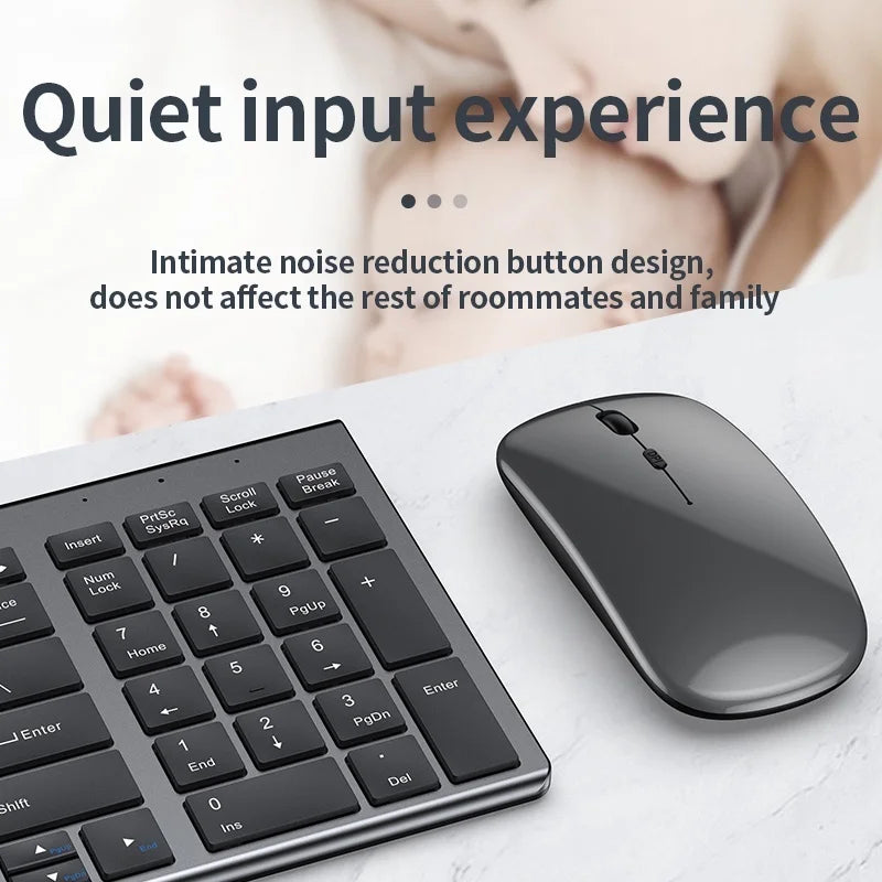 Jomaa Slim Rechargeable Bluetooth Wireless Keyboard and Mouse Set for Laptop Computer 2.4G USB