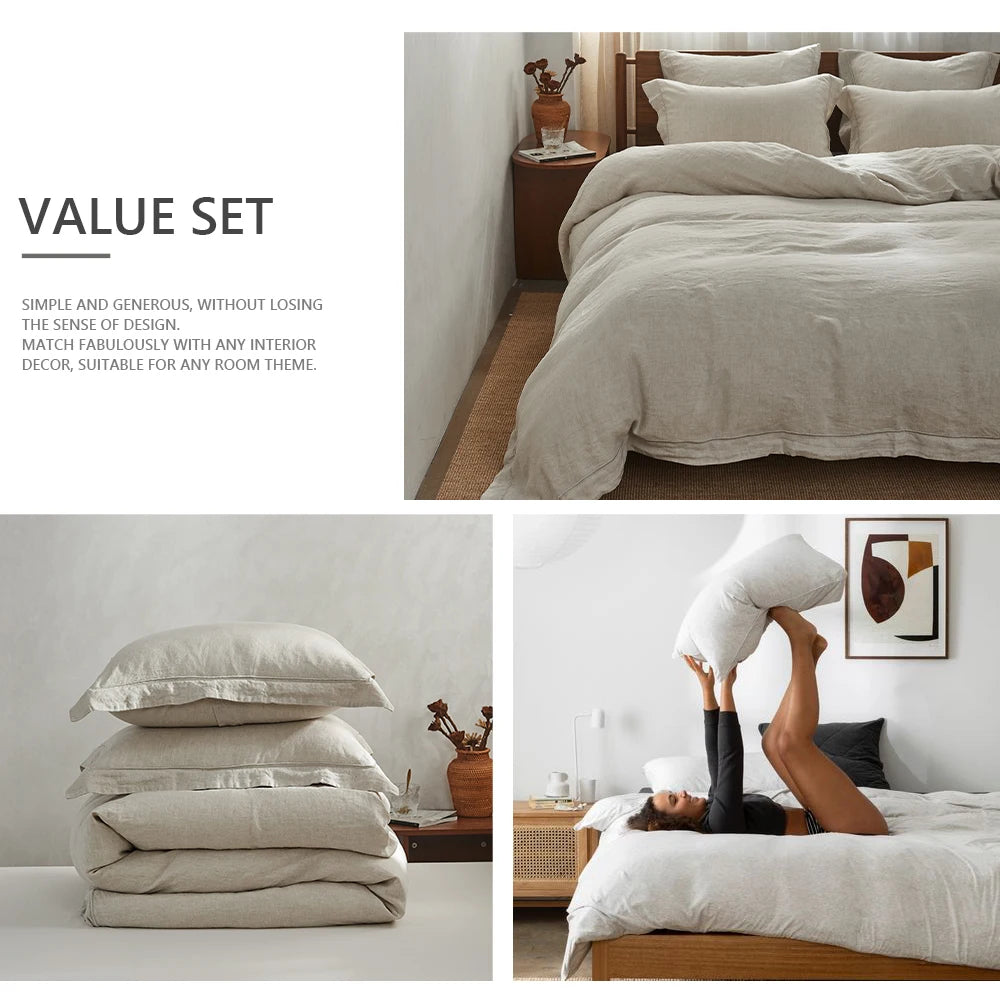 Simple&Opulence 100% Linen 3pc Duvet Bedding Set