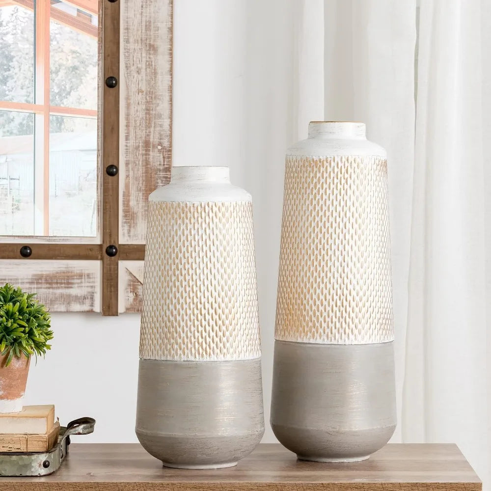 Set of 2 Modern Farmhouse Texture Vases