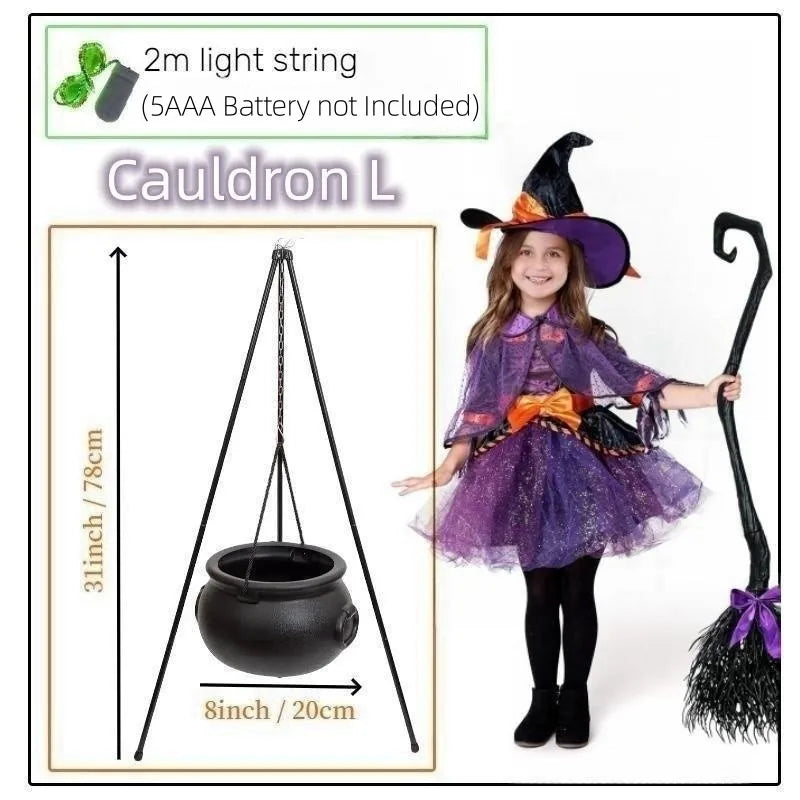 Halloween Witch Cauldron on Tripod with Lights Black Bowl