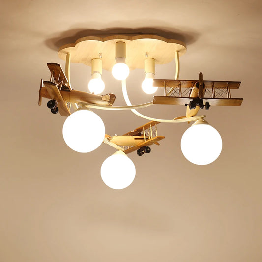 Wooden Airplane Chandelier Light for Kids Room