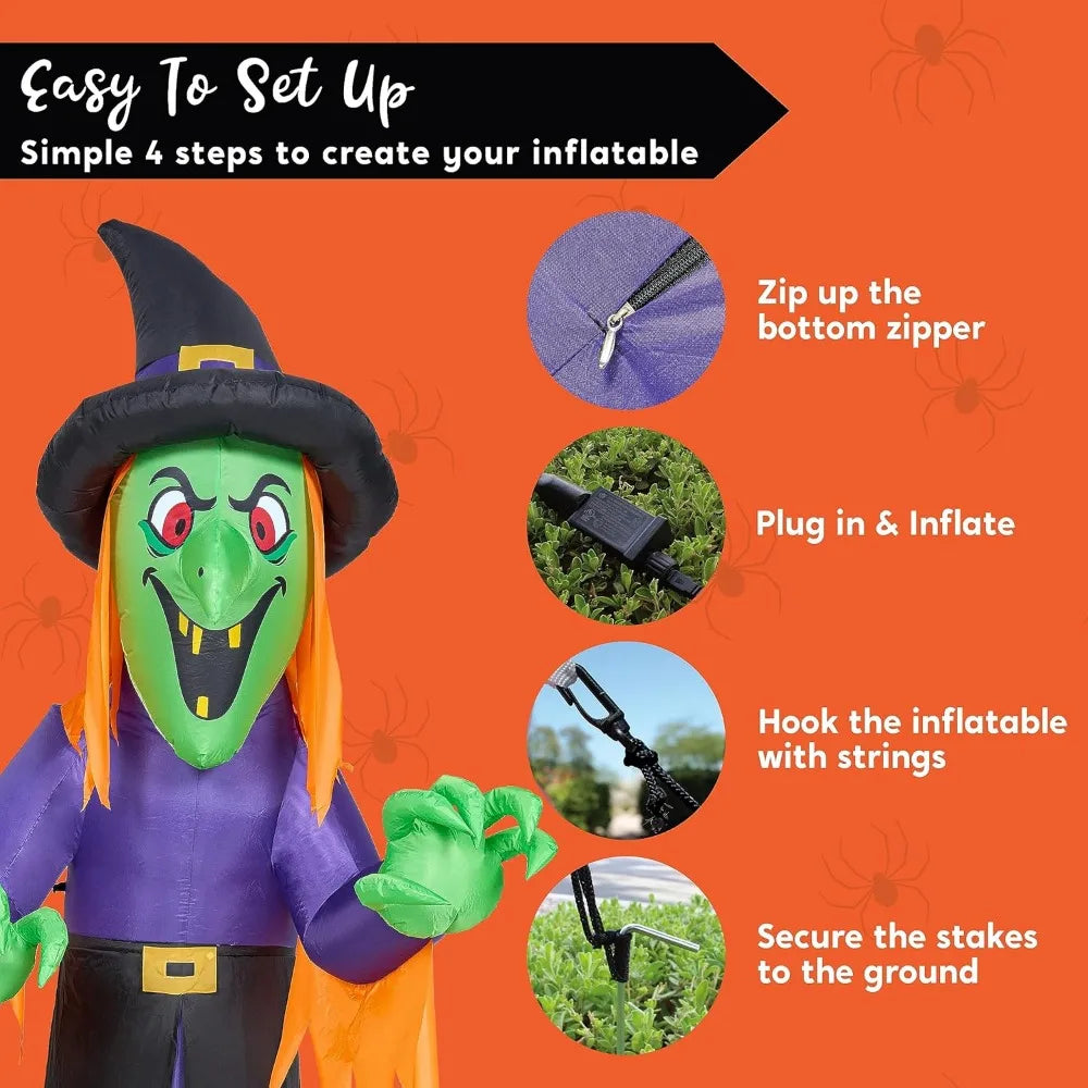 12 FT Giant Halloween Inflatable Witch with Built-in LED Lights