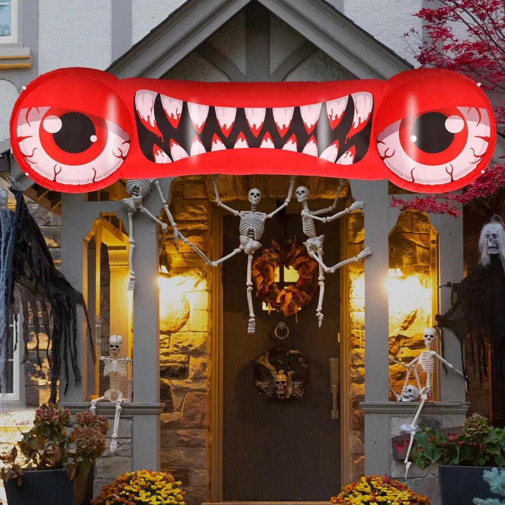 14 FT Long Halloween Inflatable Double Red Eyes and Teeth with Build-in LED Lights