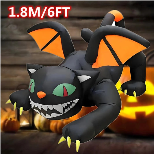 6 FT Halloween Inflatable Black Cat with Wings & LED Lights