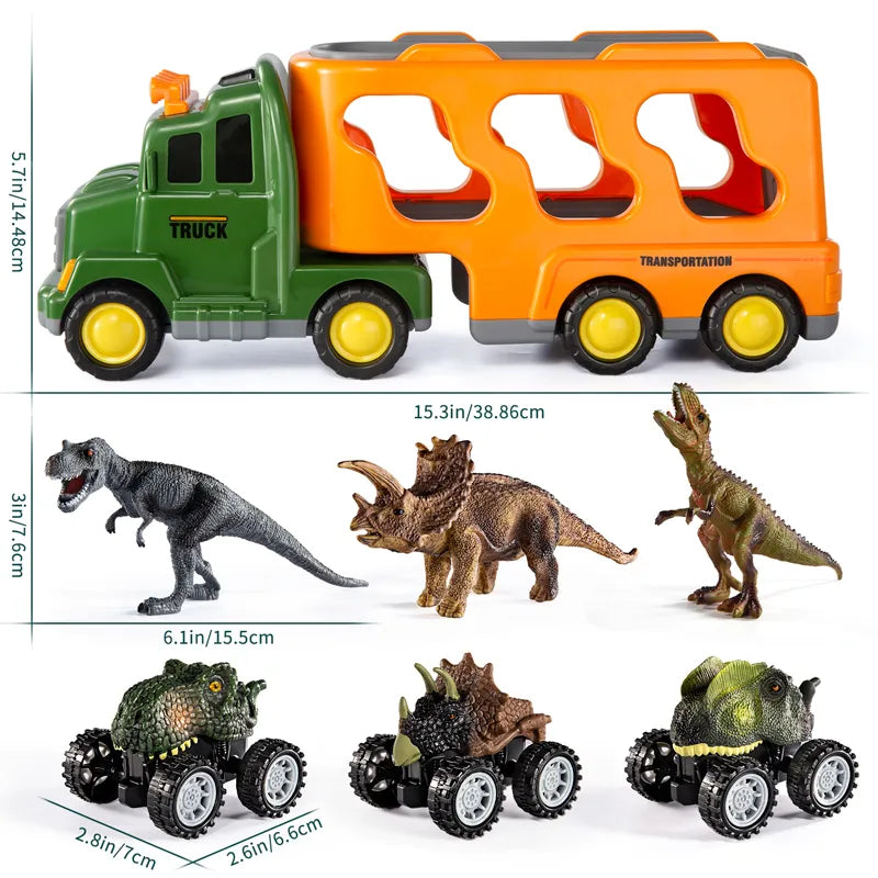 TEMI Children's Truck Hauler with Dinosaurs, 6 pc set