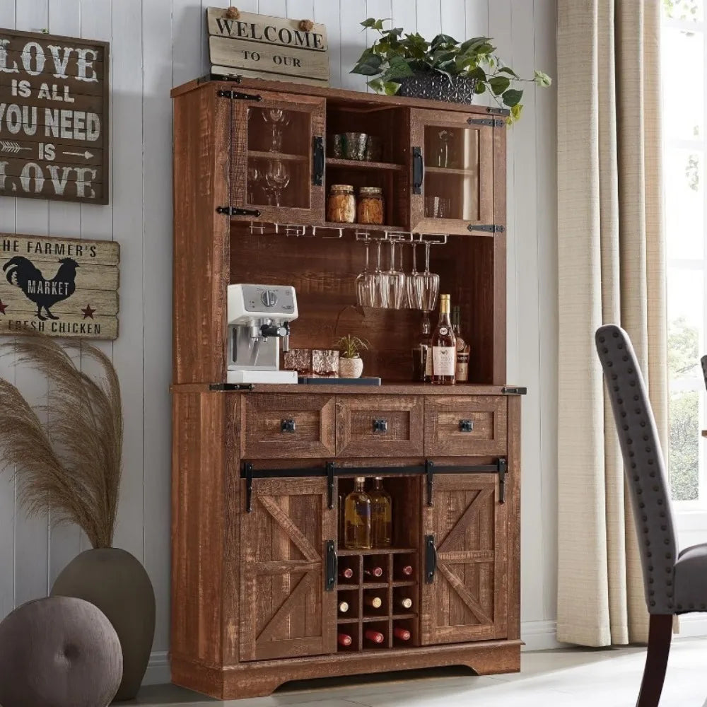 72" Farmhouse Bar Cabinet with Sliding Barn Door