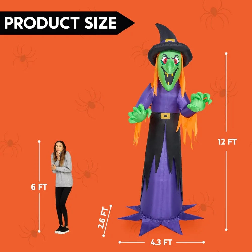 12 FT Giant Halloween Inflatable Witch with Built-in LED Lights