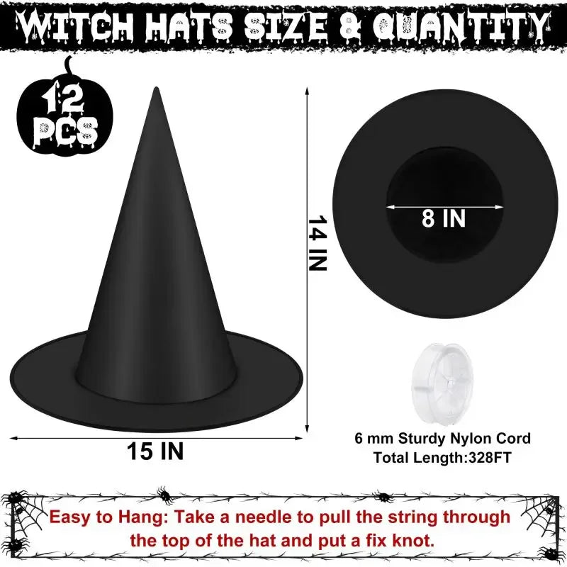 12 PCS Hanging Halloween Witch Hats