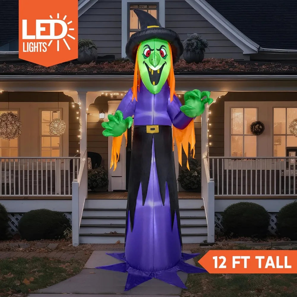 12 FT Giant Halloween Inflatable Witch with Built-in LED Lights