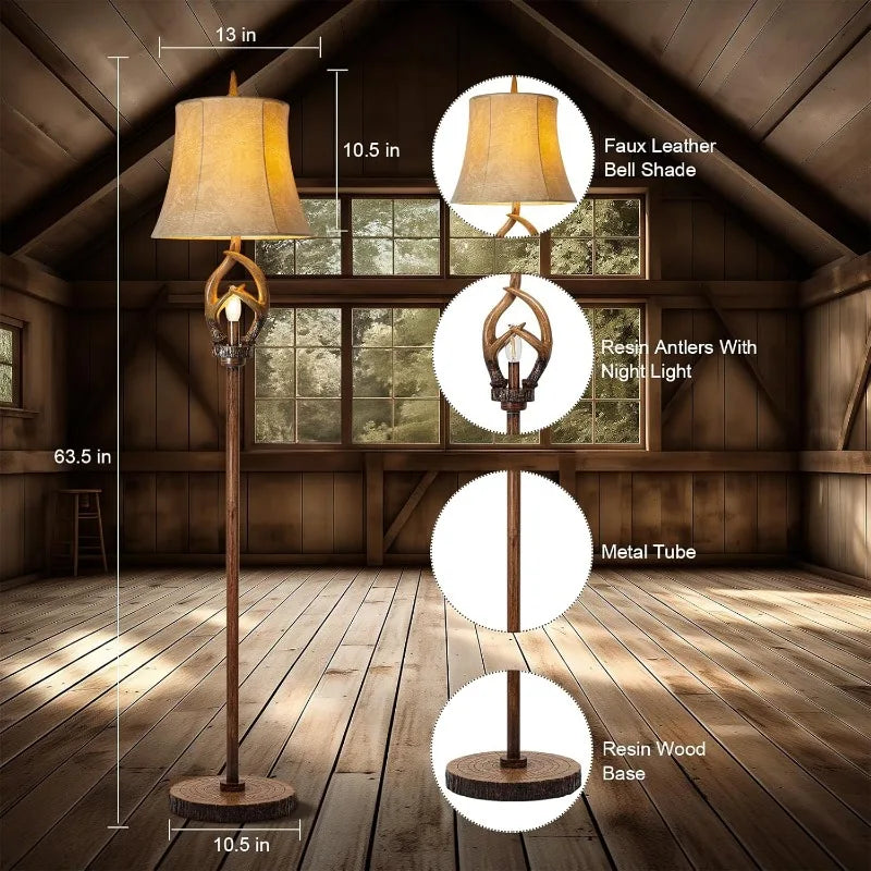 Rustic Farmhouse Antler Floor Lamp with Nightlight