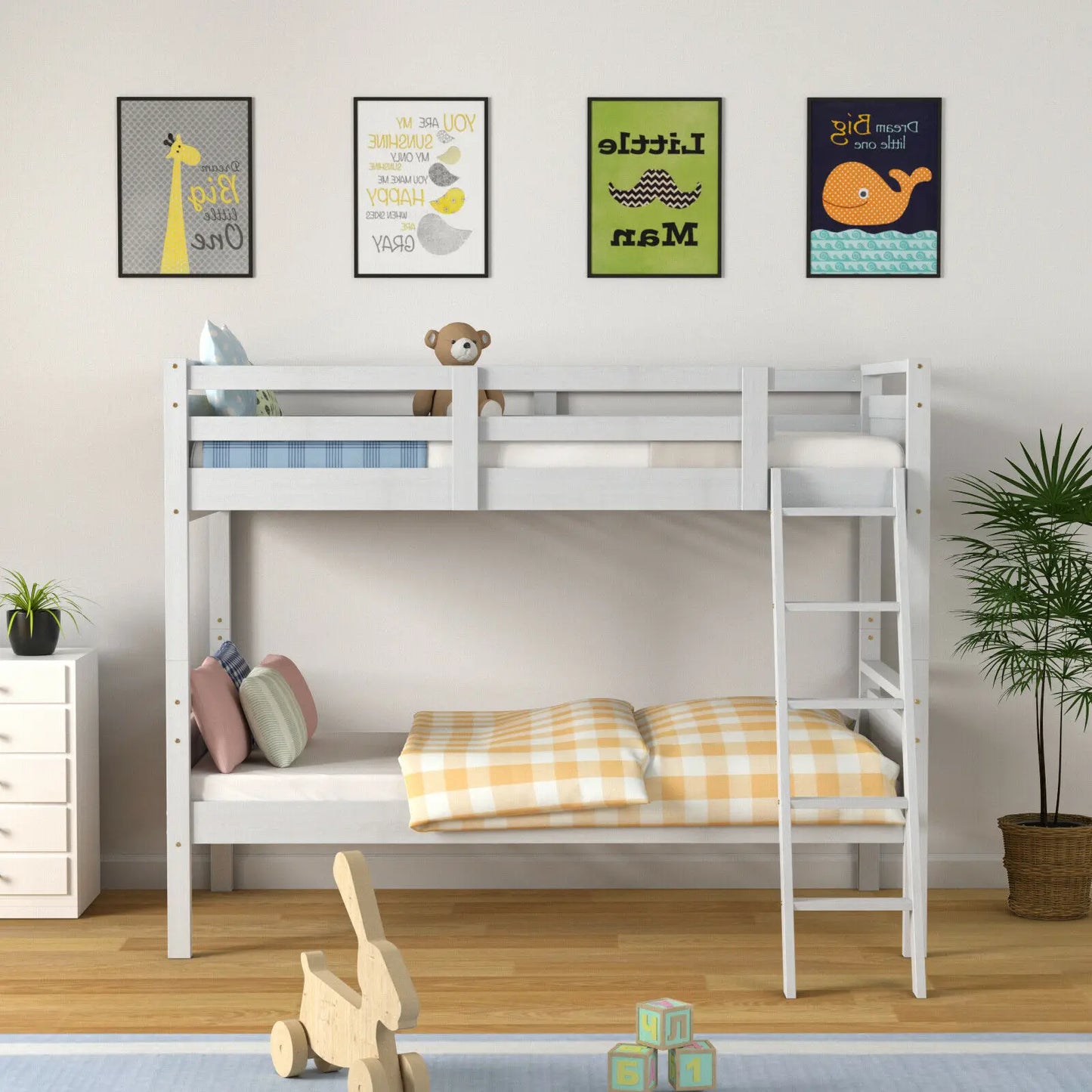 Costway Twin Over Twin Bunk Bed Convertible or 2 Individual Beds, Wooden