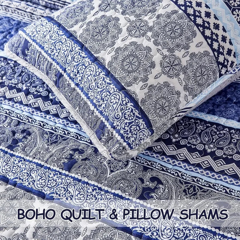 Boho 3 Piece Quilt Set, Lightweight Microfiber, Bohemian Bedspread