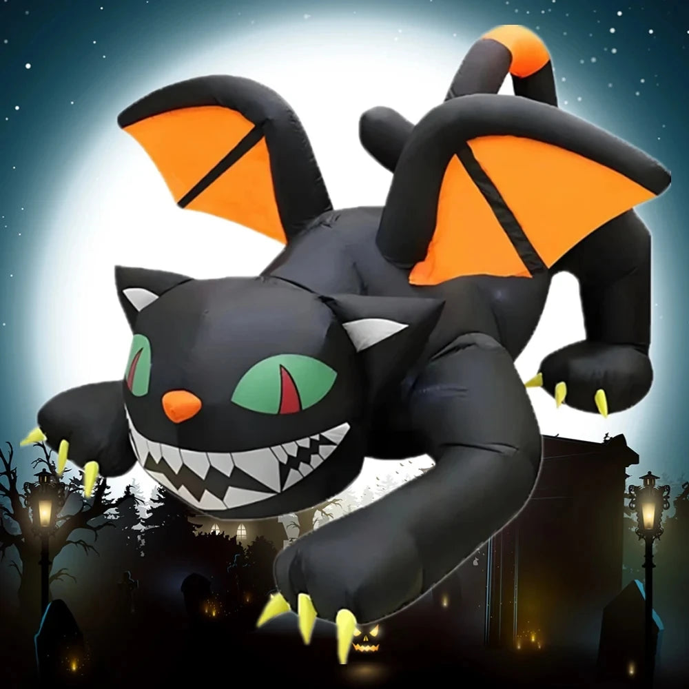 6 FT Halloween Inflatable Black Cat with Wings & LED Lights