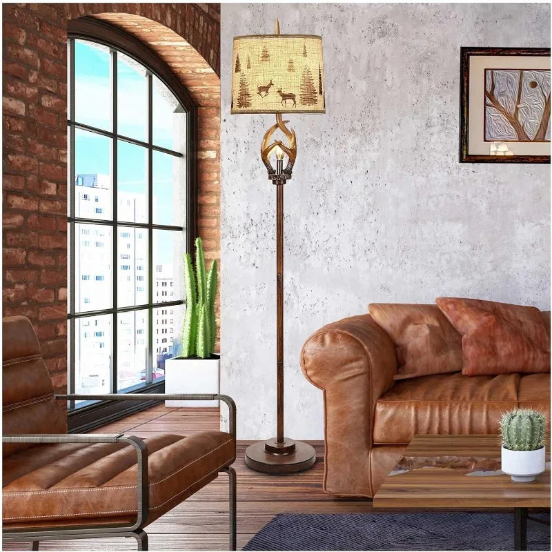 Rustic Farmhouse Antler Floor Lamp with Nightlight