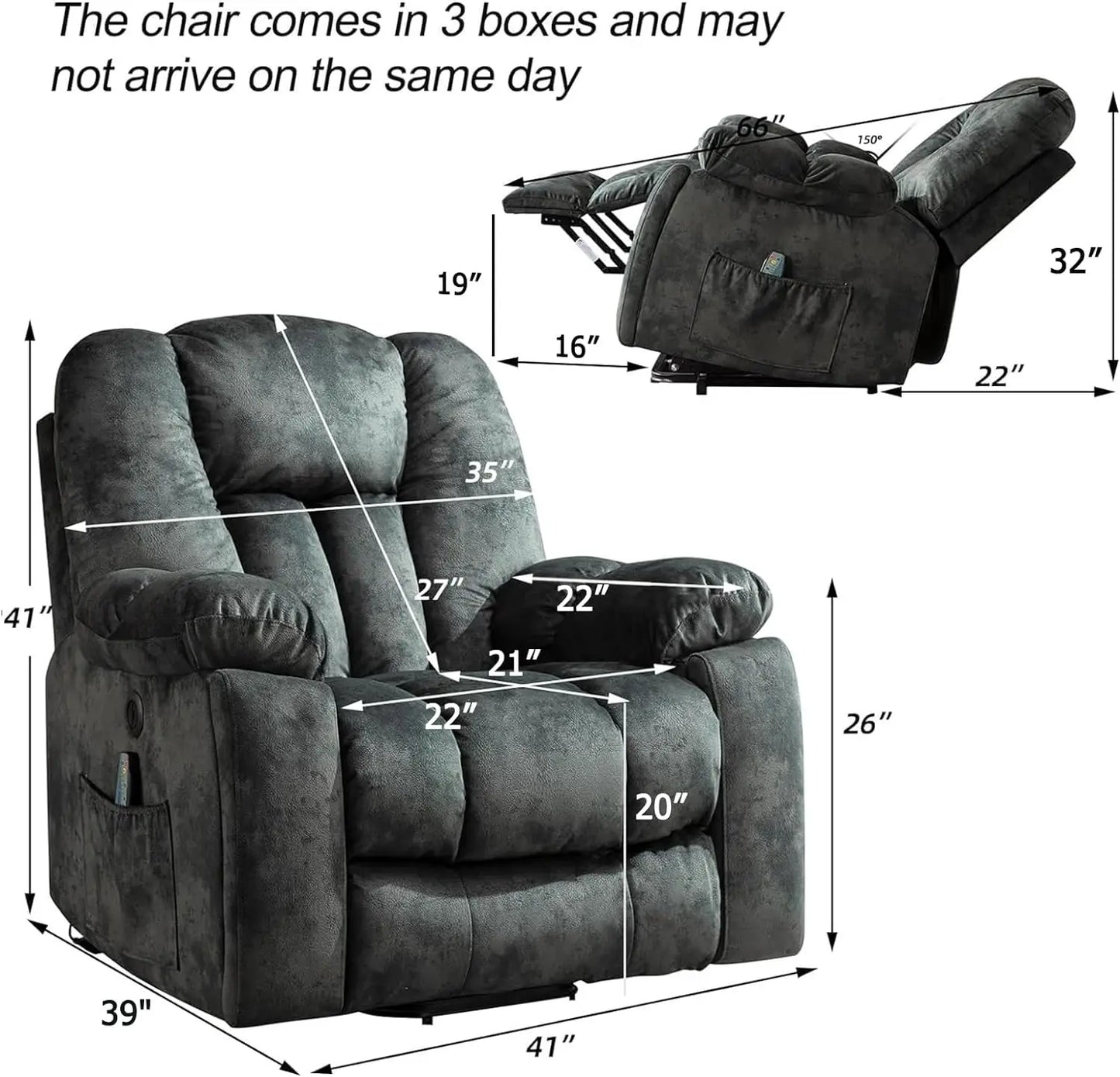 Large Power Lift Recliner Chair with Massage, Heat,and USB, Heavy Duty and Safety Motion