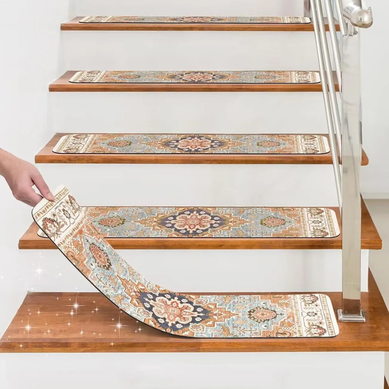 Vintage Persian Ethnic Geometry Patterns Stair Carpet Anti-slip Treads