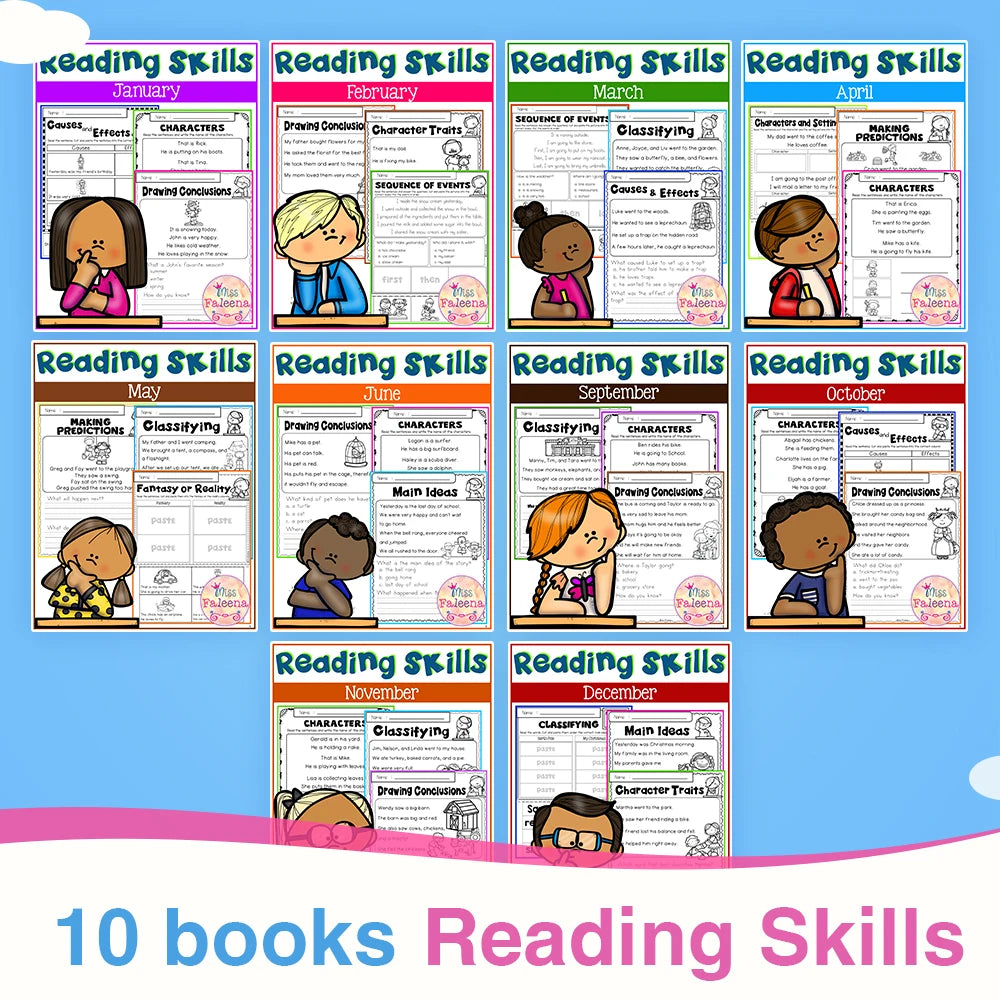 10 Books/Set English Reading Skills Practice Workbook or PDF