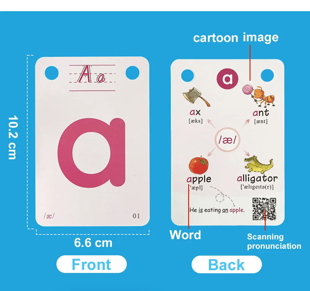 English Phonics Flashcards with 3 Syllable Spelling Flip Cards