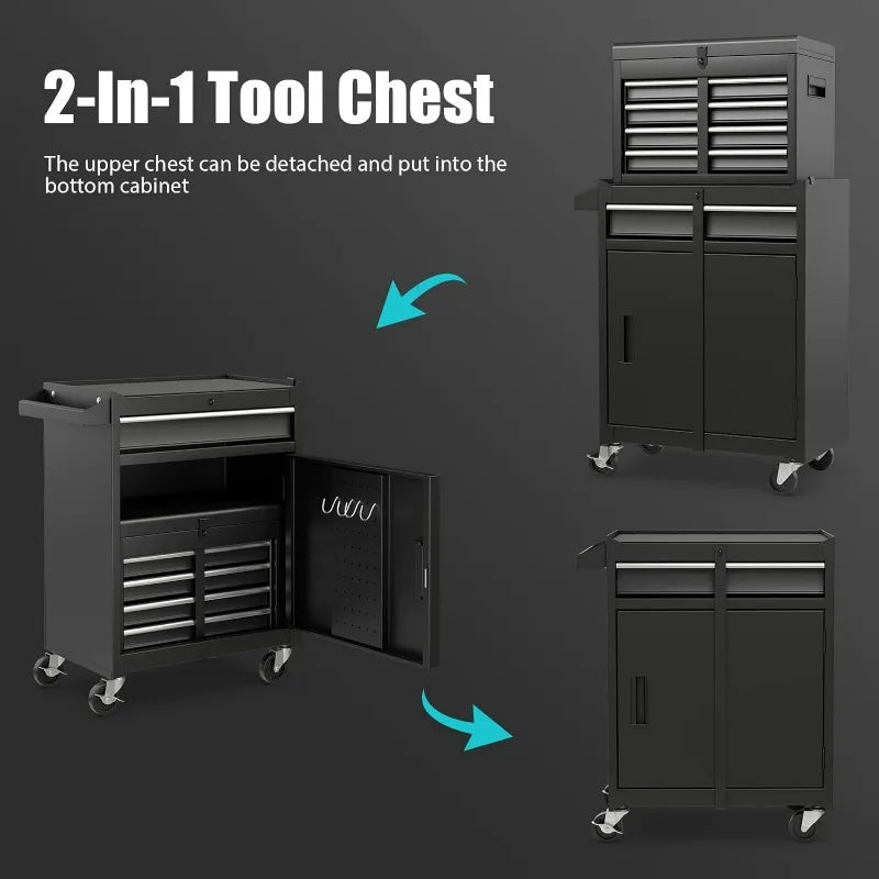 Goplus Tool Chest with Detachable Top Tool Box, Liner, Universal Lockable Wheels