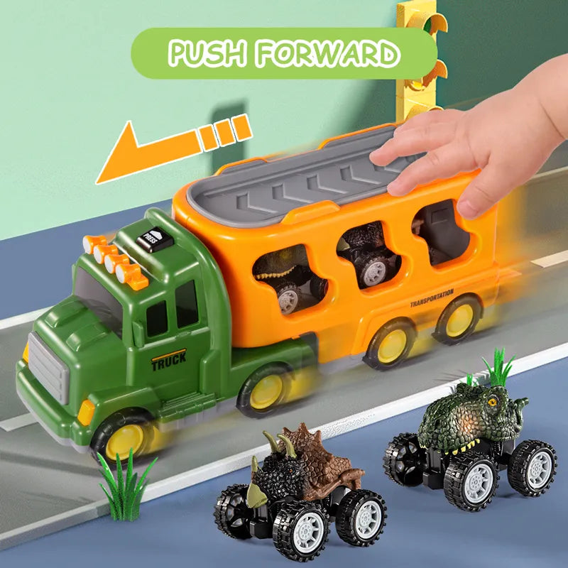 TEMI Children's Truck Hauler with Dinosaurs, 6 pc set