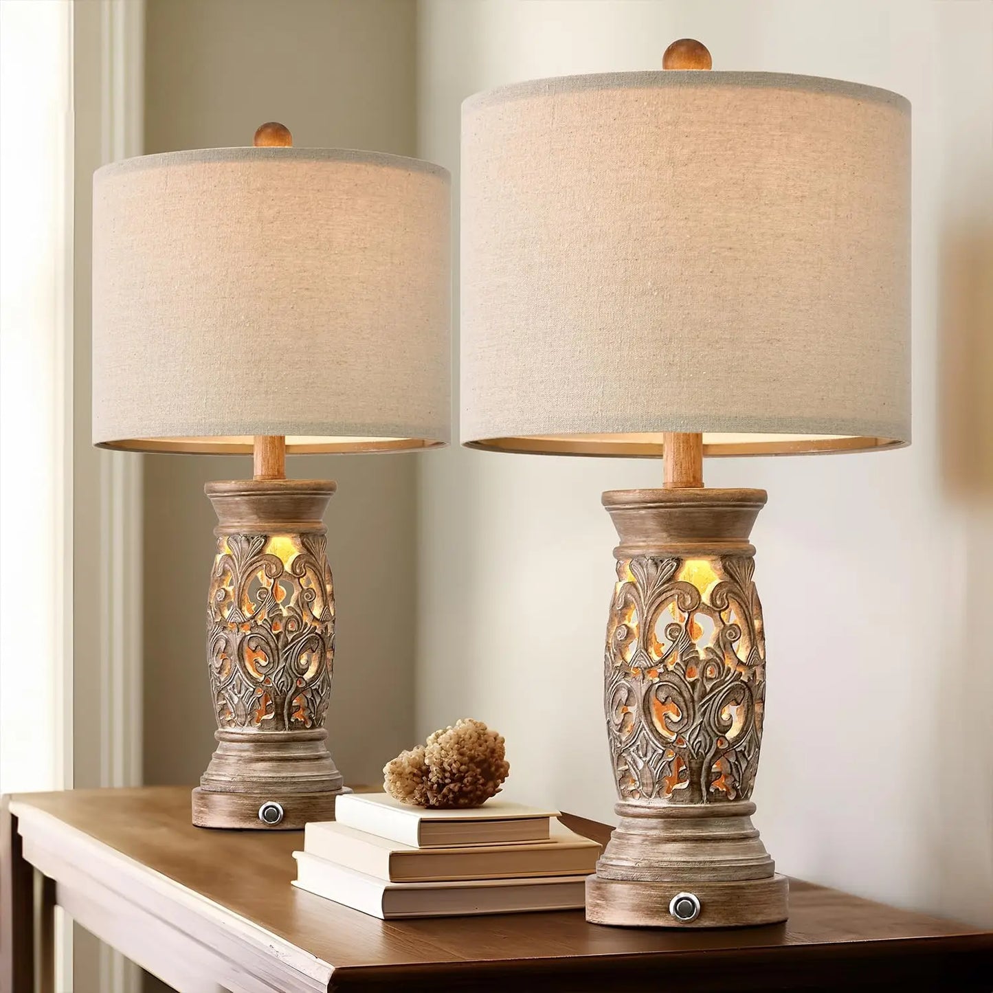 OYEARS Farmhouse Table Lamps, Set of 2