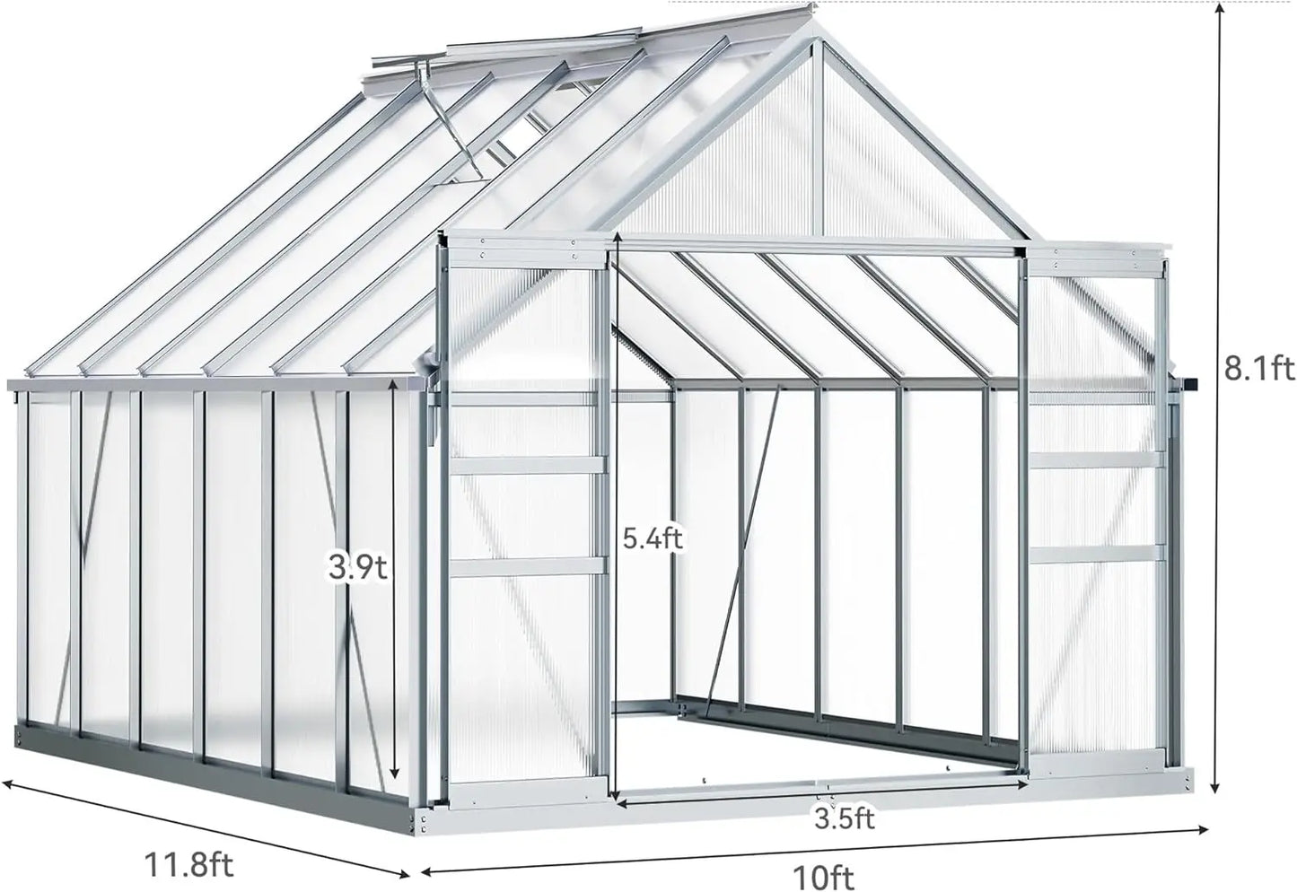Aluminum Greenhouse with Sliding Doors Vent Window