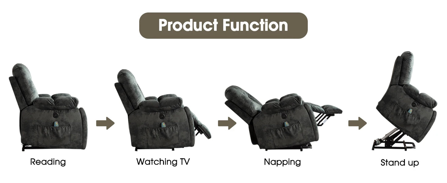 Large Power Lift Recliner Chair with Massage, Heat,and USB, Heavy Duty and Safety Motion