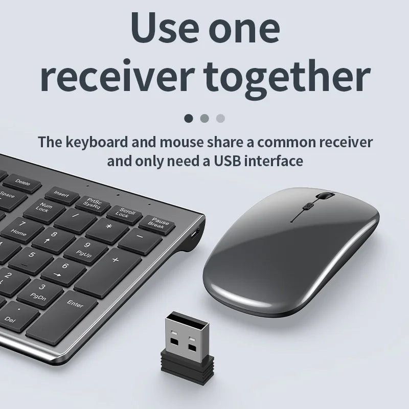 Jomaa Slim Rechargeable Bluetooth Wireless Keyboard and Mouse Set for Laptop Computer 2.4G USB