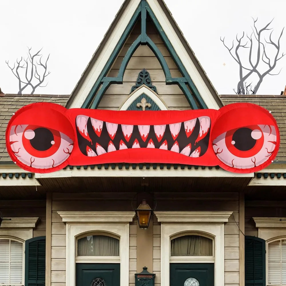 14 FT Long Halloween Inflatable Double Red Eyes and Teeth with Build-in LED Lights