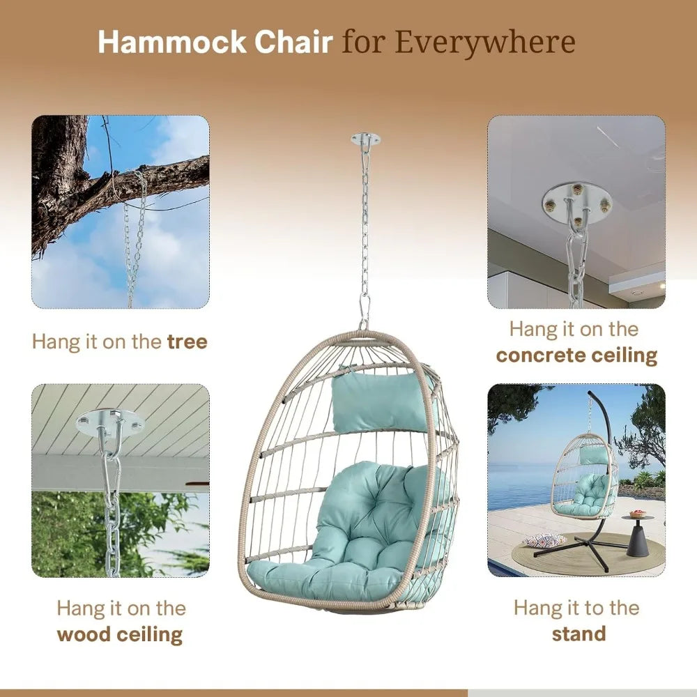 Indoor/outdoor Foldable Rattan Hanging Egg Swing Chair