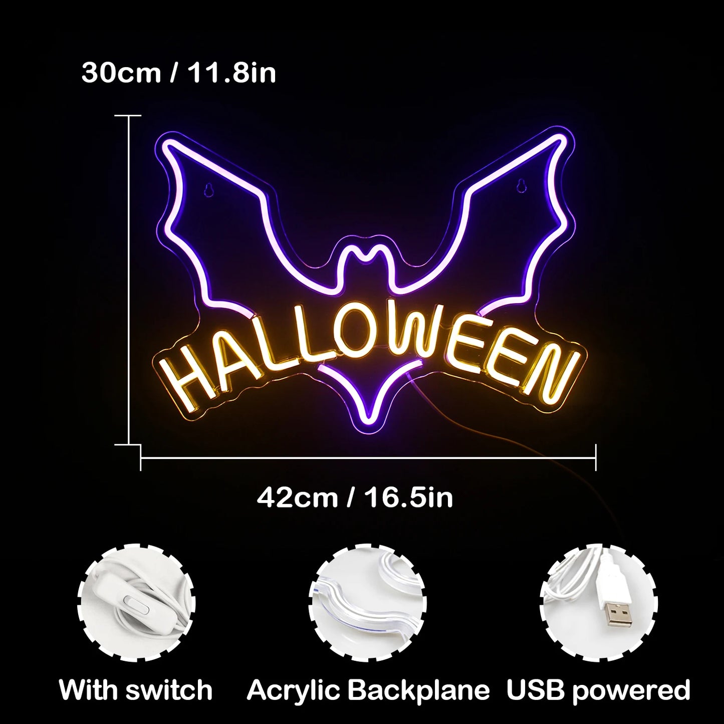 Neon Pumpkin, Ghost or Bat Neon Led Halloween Decoration Sign