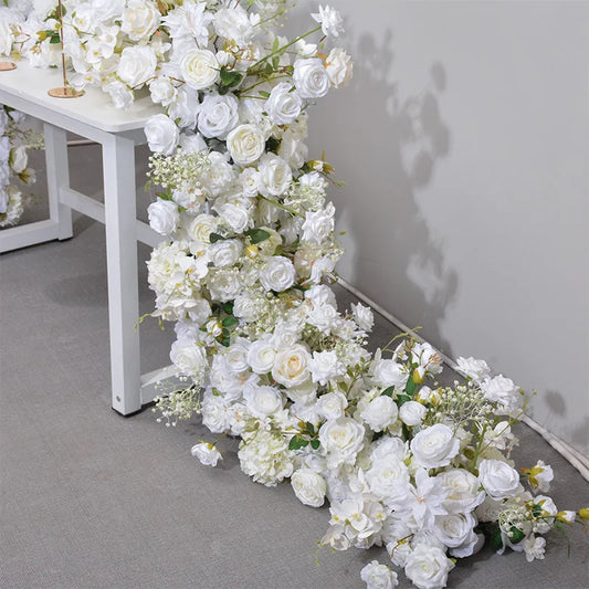 White Rose & Baby's Breath Large Artificial Flower Runner