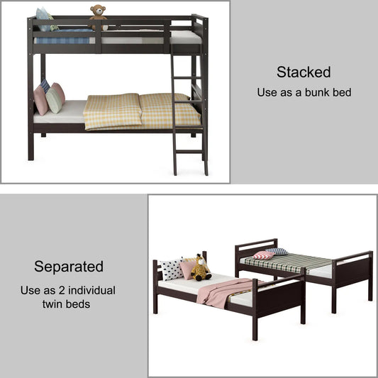 Costway Twin Over Twin Bunk Bed Convertible or 2 Individual Beds, Wooden