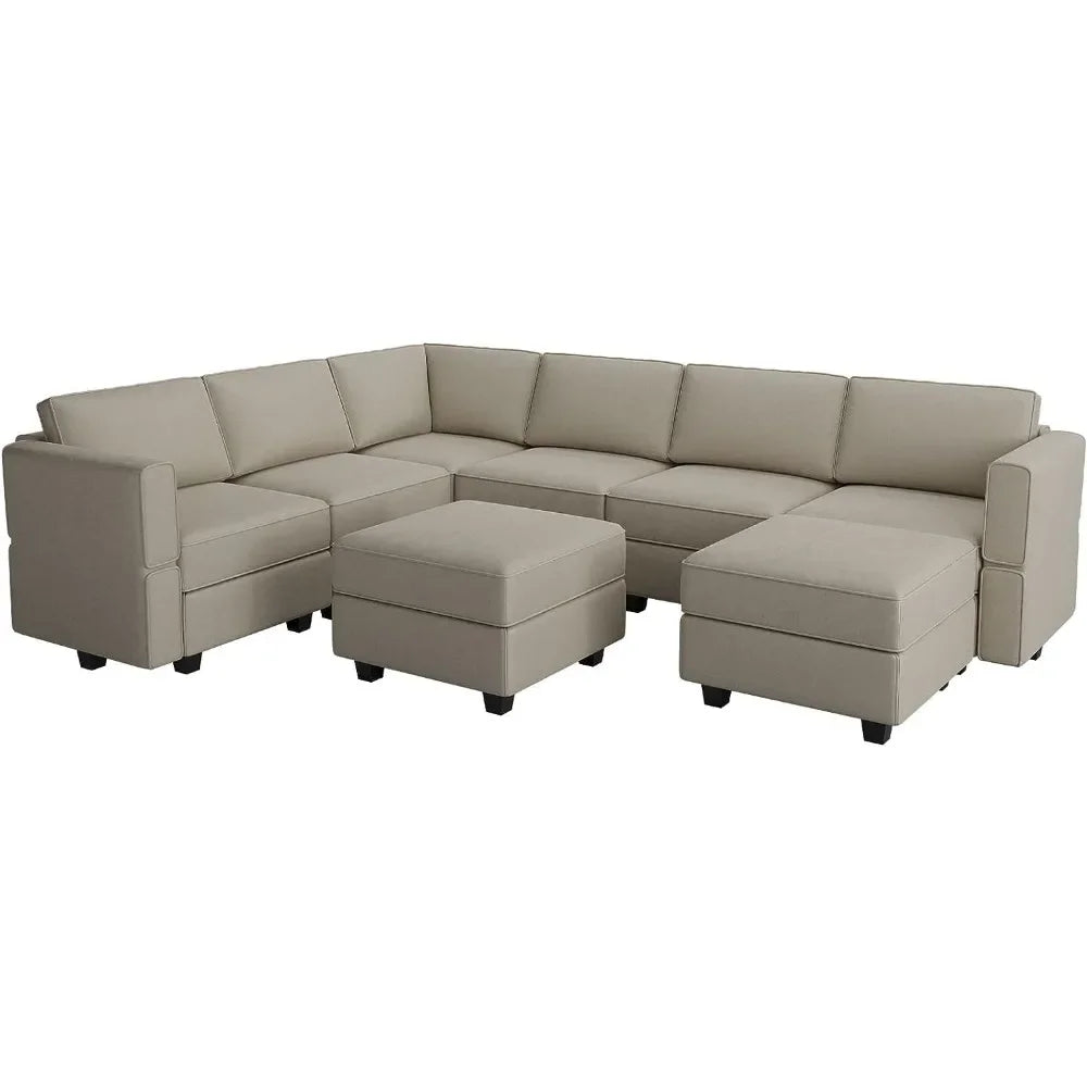 Oversized Living Room Sofa Block, Segmented with Reversible Chain, Storage Seats & Ottoman