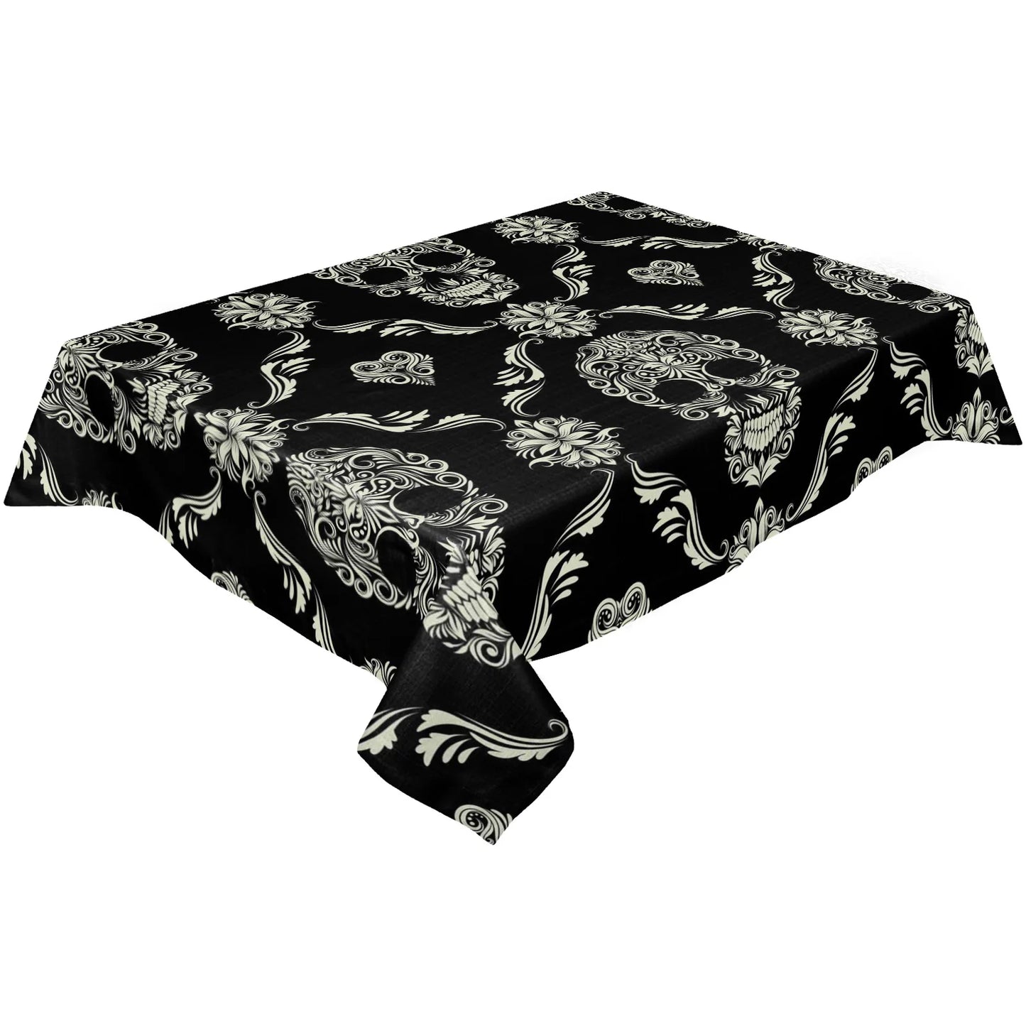 Halloween Skull Black Flower Waterproof Tablecloth