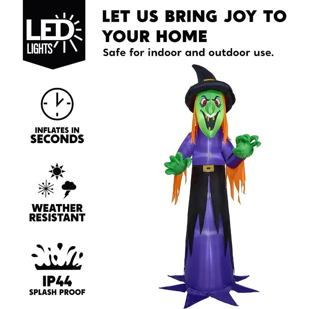 12 FT Giant Halloween Inflatable Witch with Built-in LED Lights