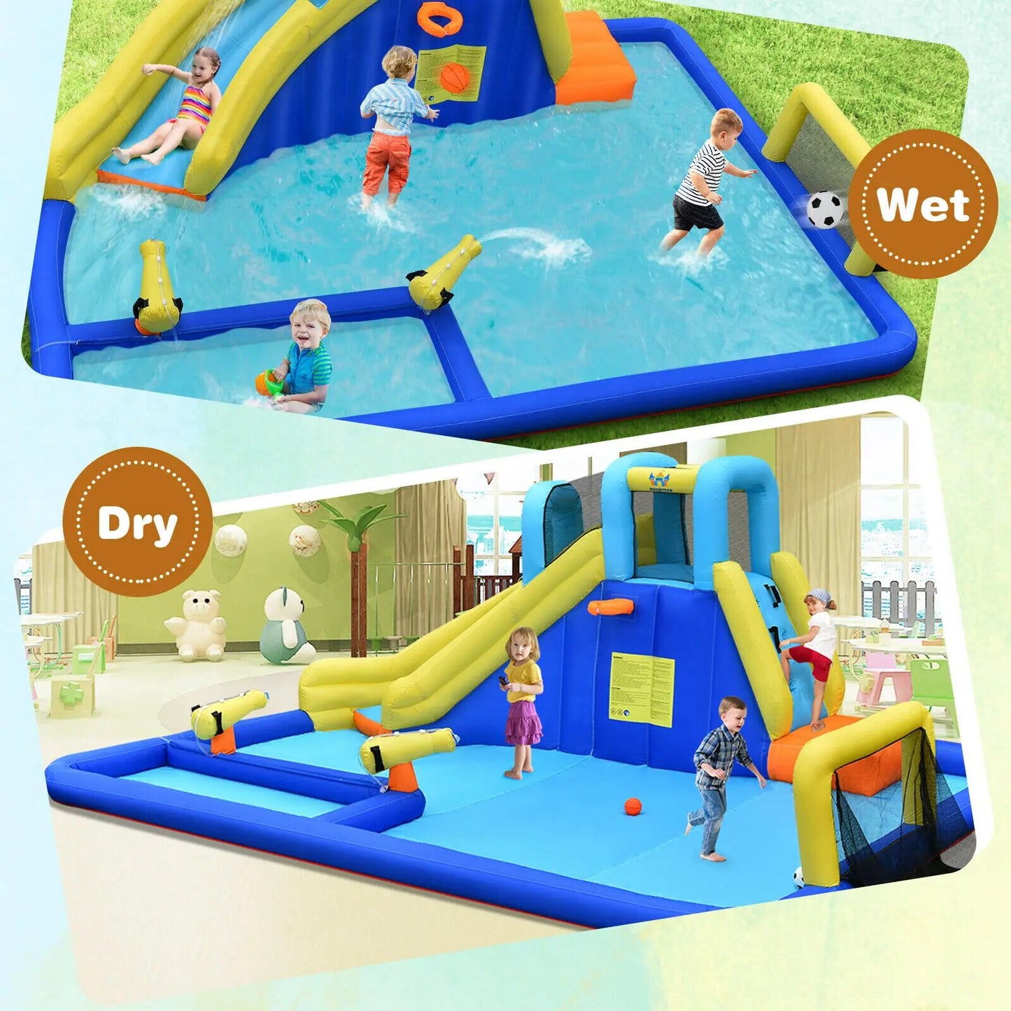 Inflatable Water Slide Bounce House, Water Guns (With or Without Blower)